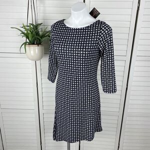 New Reborn Zulily Black White Basketweave Asymmetrical Hem Dress Size S‎